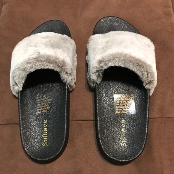 Women’s fuzzy slides with some arch support NIB - Picture 1 of 7